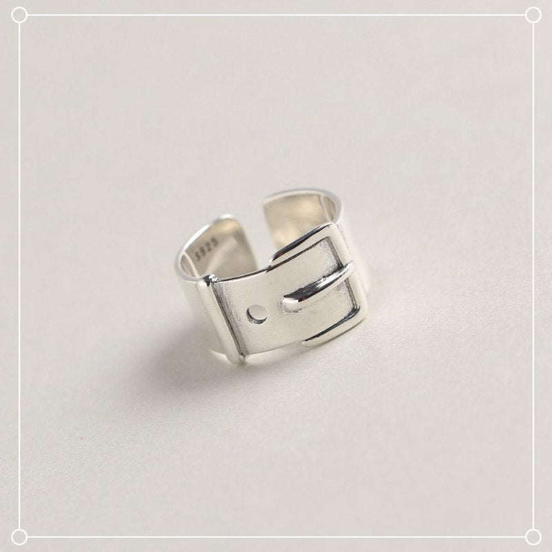 new 925 sterling silver belt buckle rings silver fashion big glossy geometry open rings for women festival jewelry