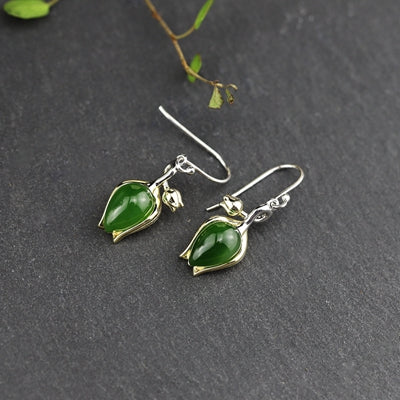 sterling 925 silver jasper earrings natural green jasper gold tulip flowers drop earrings for women jewelry for charms