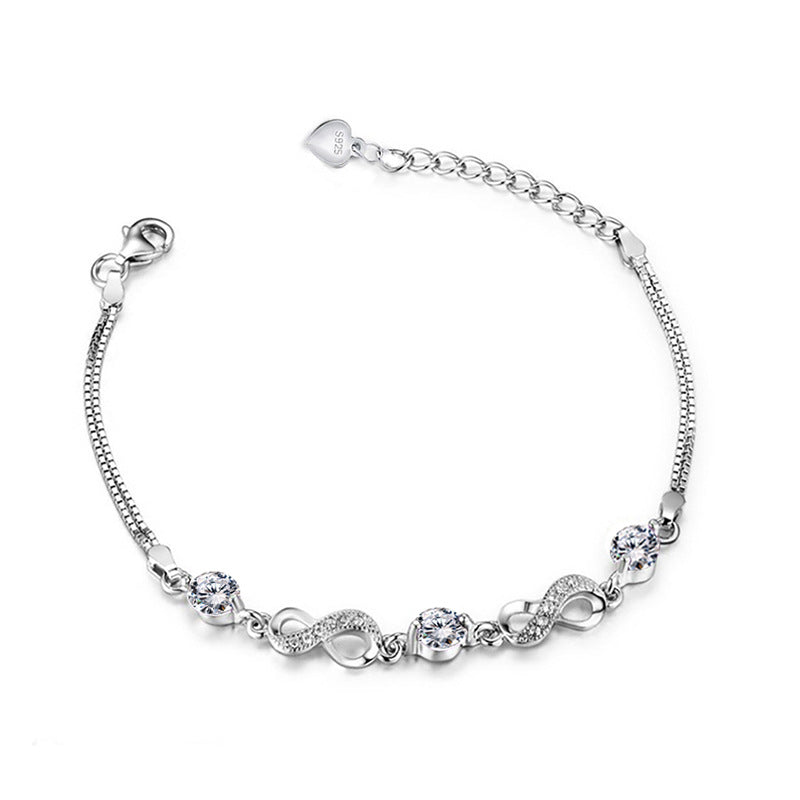 sterling 925 silver lucky 8 crystal bracelets purple white natural crystal double 8 chain bracelets for women jewelry