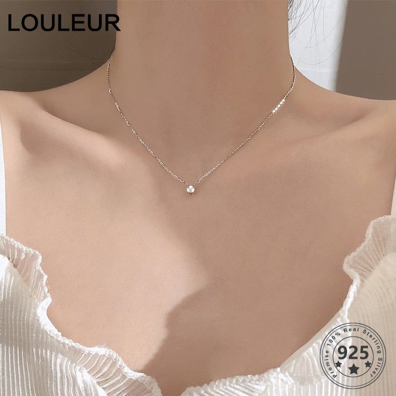 Louleur 925 Sterling Silver Necklace Single Zircon Pendant Necklace For Women Summer  Silver 925 Jewelry Choker