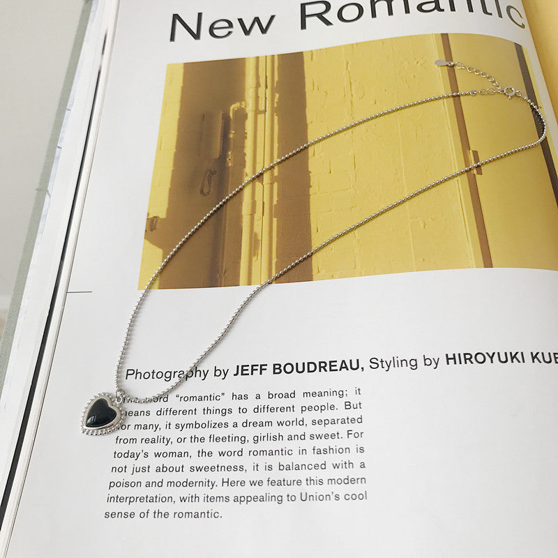 925 sterling silver agate heart neckalce temperament black agate heart fashion pendants necklace for women jewelry gift