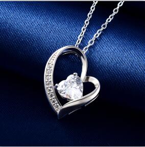 Love 925 Sterling Silver Necklace Jewelry Collier Crystal Heart Pendant Necklace Fashion Women Jewelry Bijoux Coeur