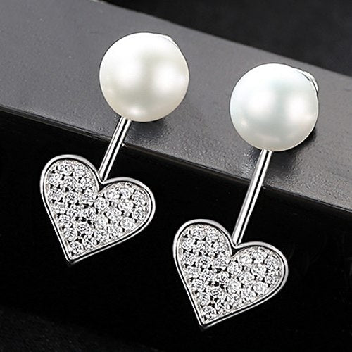Love Gift 100&925 Sterling Silver Earrings Natural Pearl AAAA Zircon Crystal Heart Stud Earrings for Women Fashion Jewelry Whole