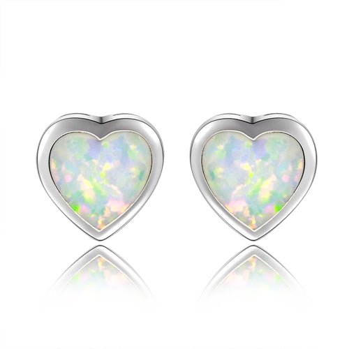 Love Heart Blue White Opal Stud Earrings For Women 925 Sterling Silver Jewelry Earring Wedding Anniversary Birthd Gift 2colors