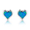 Love Heart Blue White Opal Stud Earrings For Women 925 Sterling Silver Jewelry Earring Wedding Anniversary Birthd Gift 2colors