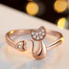 Love Heart Cute Little Cat Shaped Opening Ring Silver/ Rose Gold Color Rhinestones Inlaid Fashion Cute Ring