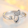 Love Heart Cute Little Cat Shaped Opening Ring Silver/ Rose Gold Color Rhinestones Inlaid Fashion Cute Ring