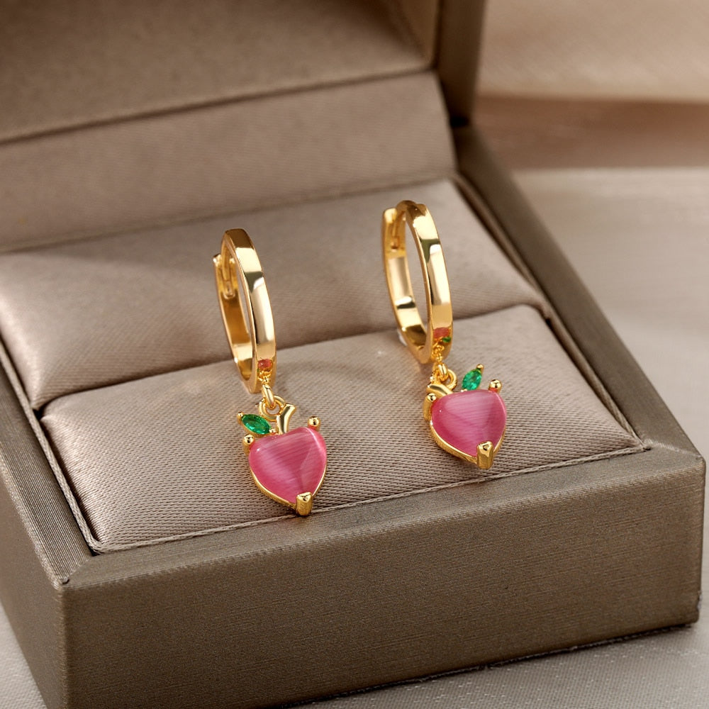 Love Heart Earrings For Women Stainless Steel Opal Earrings 2023 Trend Korean Wedding Band Jewelry Couple Gift brincos