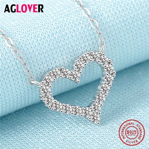 Love Heart Necklace 925 Silver Fashion Charm Heart Pendant Silver AAA Zircon Necklace Jewelry