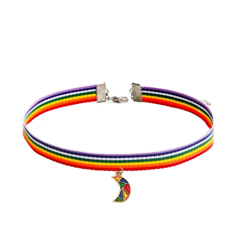 Love Is Love Rainbow Moon Pendant Necklaces Ins Personality Design Colorful LGBT Pride Belt Bracelets Handmade Woven Jewelry