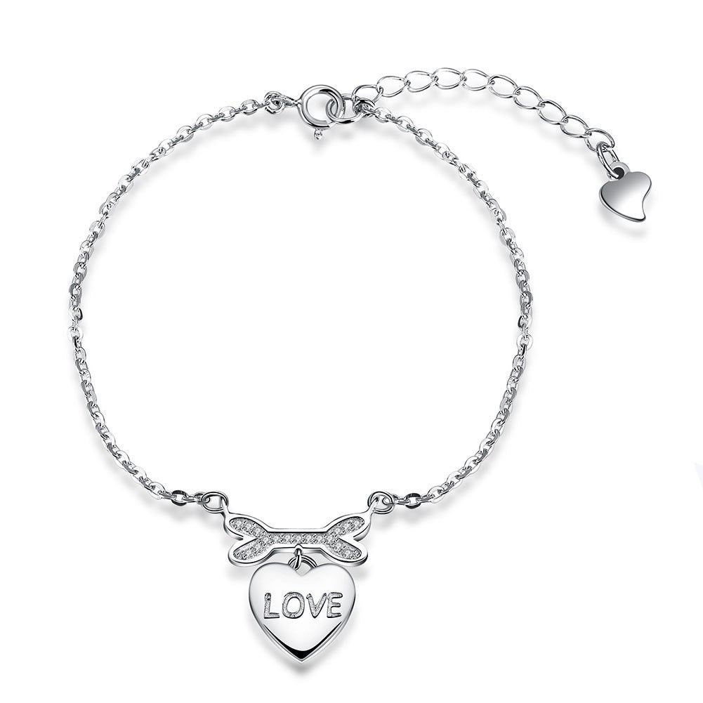 Love Letters Pendant CZ Bowknot 925 Silver Bracelet