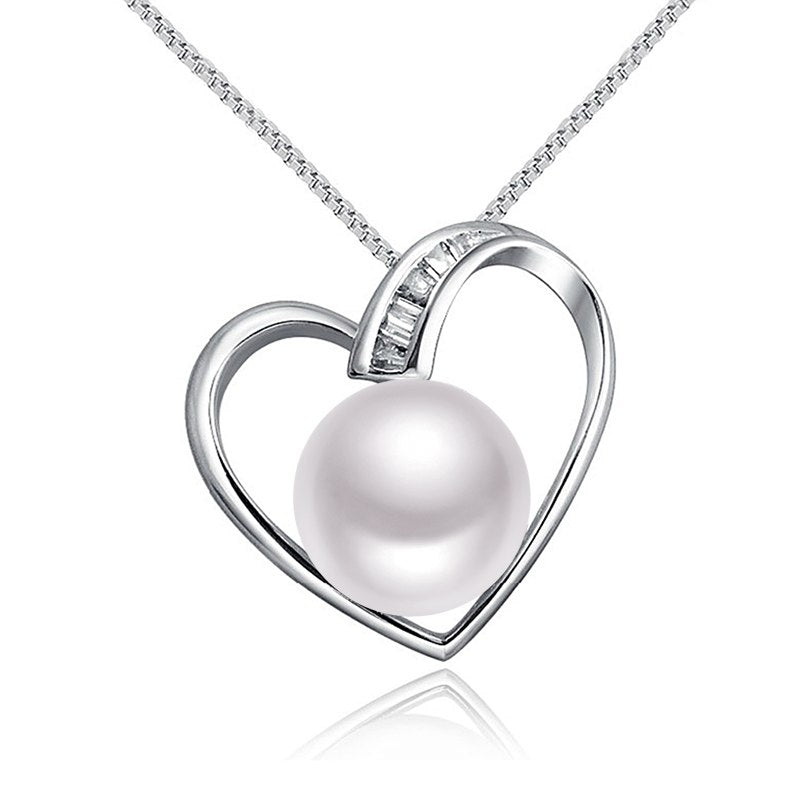 Love heart design pendant necklace in 925 sterling silver with 9-10mm high luster natural pearl fine jewelry for women girls Hot