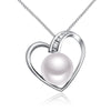 Love heart design pendant necklace in 925 sterling silver with 9-10mm high luster natural pearl fine jewelry for women girls Hot