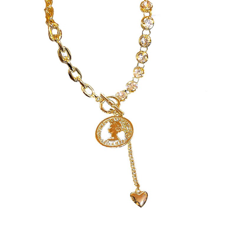 Love portrait round brand rhinestone necklace personality temperament clavicle chain simple pendant