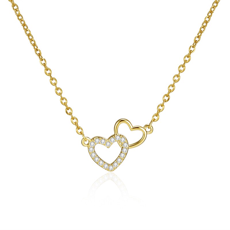 Lovely 2 Heart Pendant Women's Necklace Simple CZ Crystal Gold Color Clavicle Chain Wedding Jewelry 2022