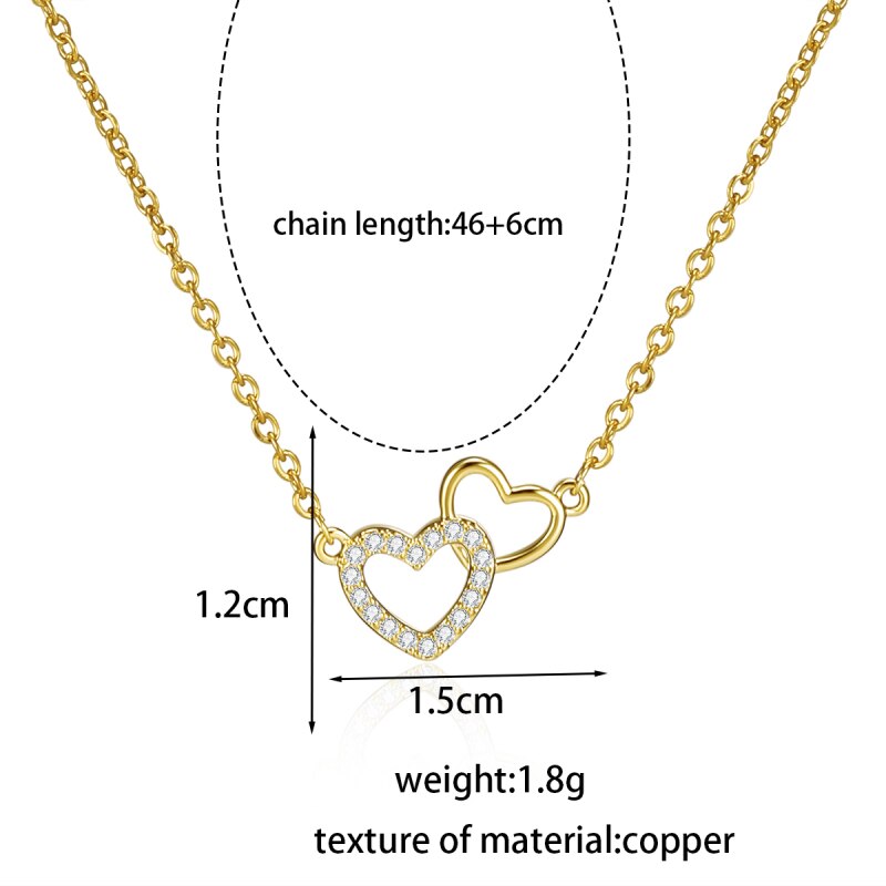 Lovely 2 Heart Pendant Women's Necklace Simple CZ Crystal Gold Color Clavicle Chain Wedding Jewelry 2022