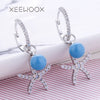 Lovely Animal Starfish Seafood Blue Ball Zircon Crystal Statement Woman Drop Earring Design Party Anniversary Gift
