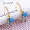 Lovely Animal Starfish Seafood Blue Ball Zircon Crystal Statement Woman Drop Earring Design Party Anniversary Gift