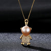 Lovely Bear Natural Pearl Pendant Necklace for Women Pure 925 Sterling Silver Chain Jewelry Gift (lam hub fong)