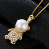 Lovely Bear Natural Pearl Pendant Necklace for Women Pure 925 Sterling Silver Chain Jewelry Gift (lam hub fong)