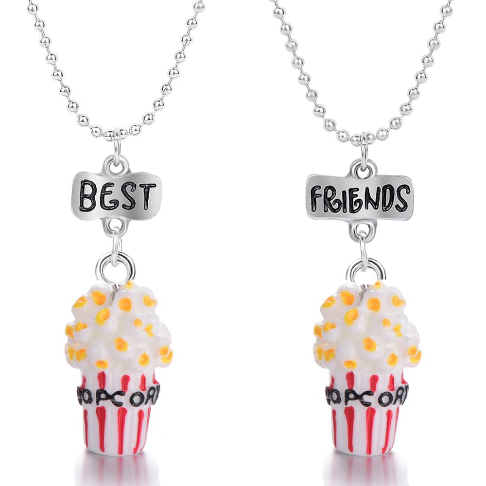 Lovely Imitation Food Popcorn Necklace Letter Friend Resin Alloy Bead Chain Necklace For Friend&#39;s Christmas Gift