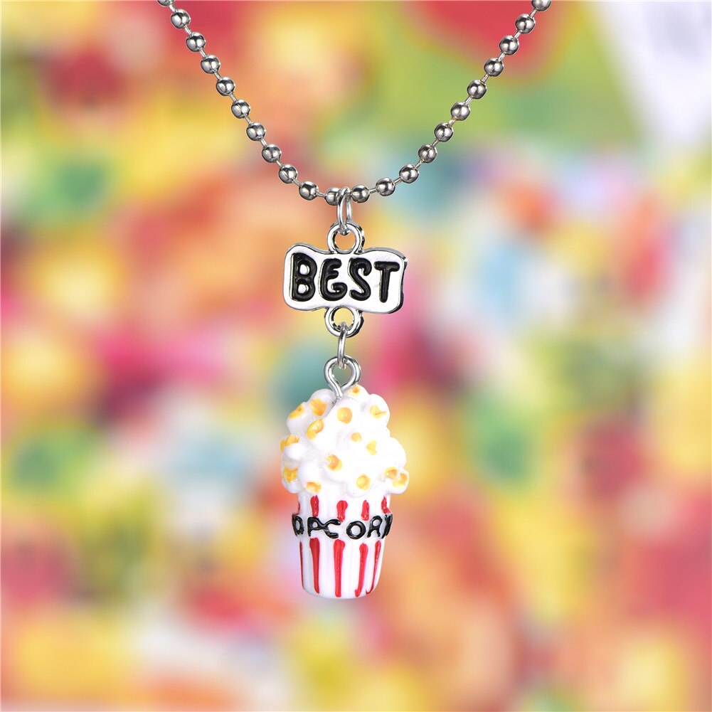 Lovely Imitation Food Popcorn Necklace Letter Friend Resin Alloy Bead Chain Necklace For Friend&#39;s Christmas Gift