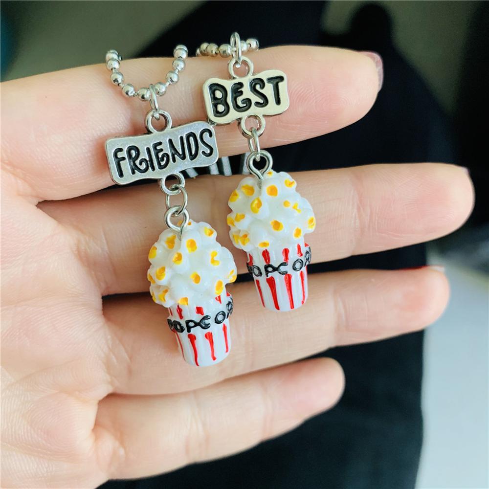 Lovely Imitation Food Popcorn Necklace Letter Friend Resin Alloy Bead Chain Necklace For Friend&#39;s Christmas Gift
