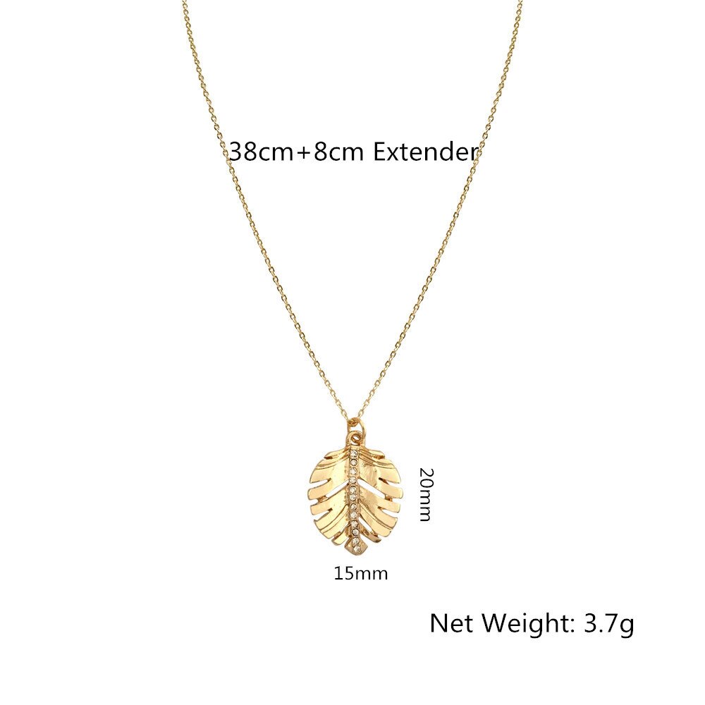 Lovely Monstera Leaf Cystal in Center Small Charm Pendant Necklace For Women Girl Simple Jewelry Decoration