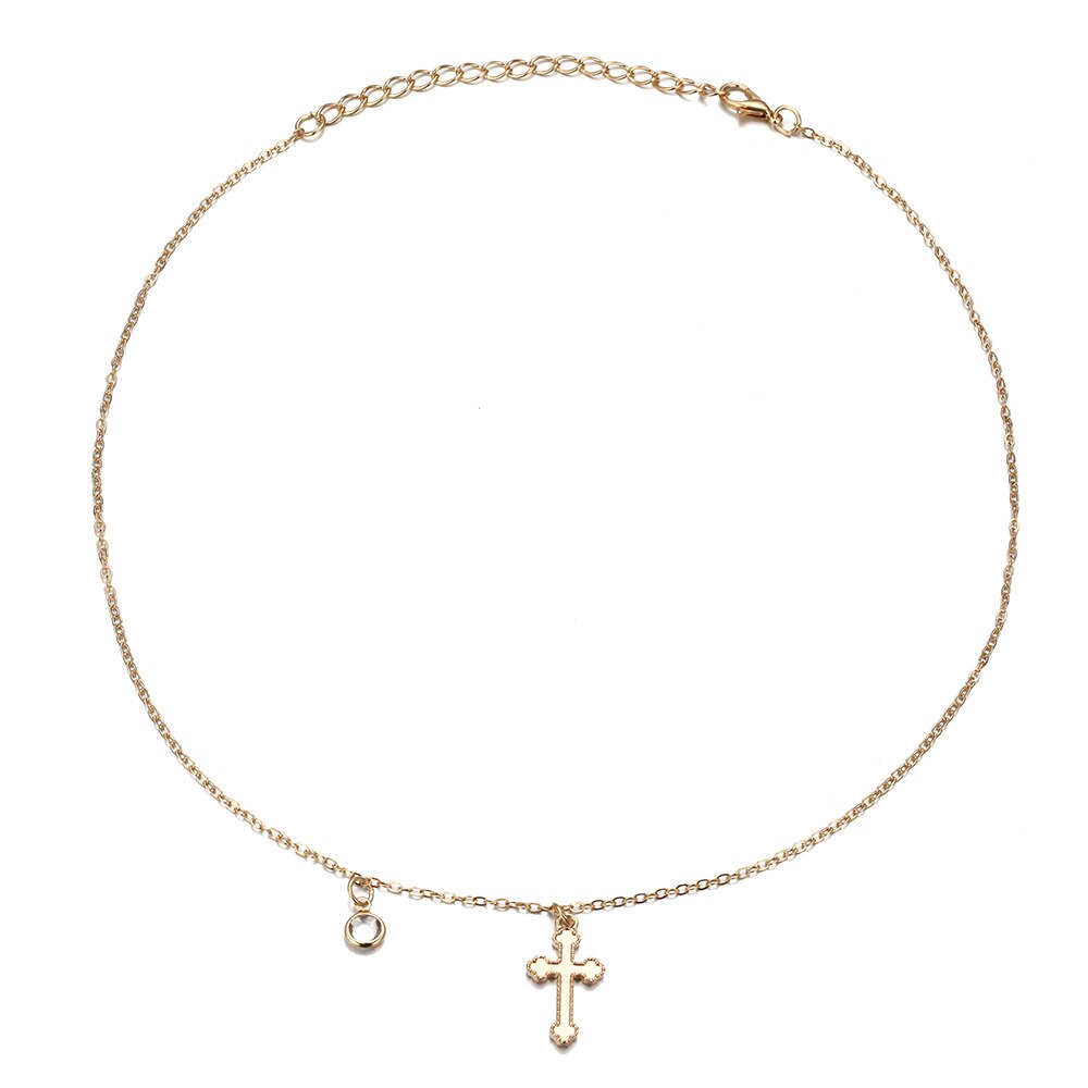 Lovely Necklace For Women Choker Cross Necklace Crystal Girl Friend Collares Gold Color Jewelry