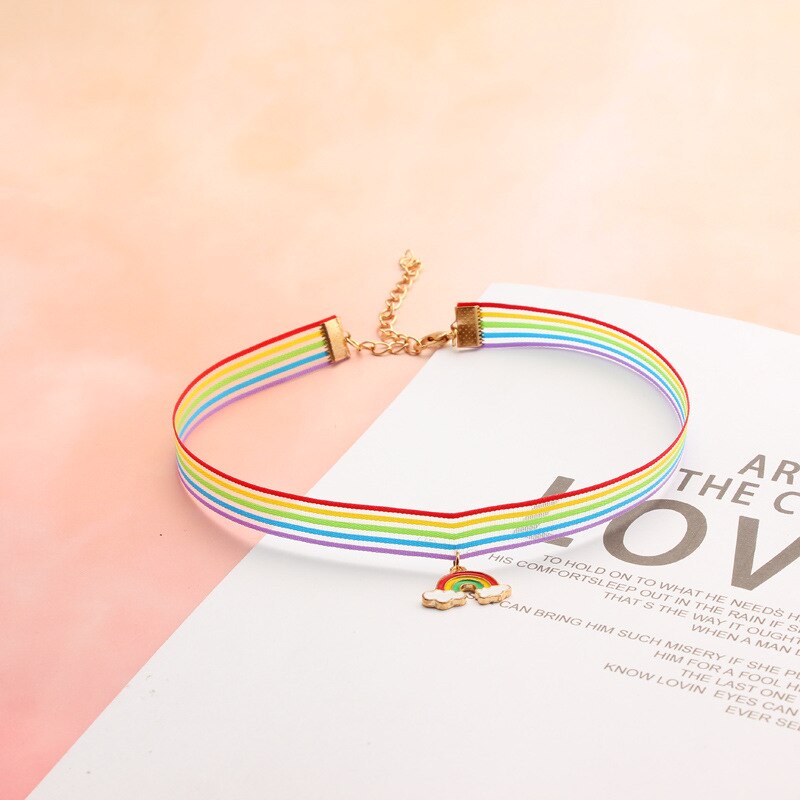 Lovely Rainbow Choker Necklace with Pendants Goth Summer Lace Necklace Vintage Women's Jewelry Girls Aesthetic Collier Femme