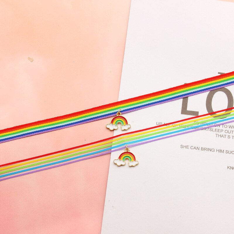 Lovely Rainbow Choker Necklace with Pendants Goth Summer Lace Necklace Vintage Women's Jewelry Girls Aesthetic Collier Femme