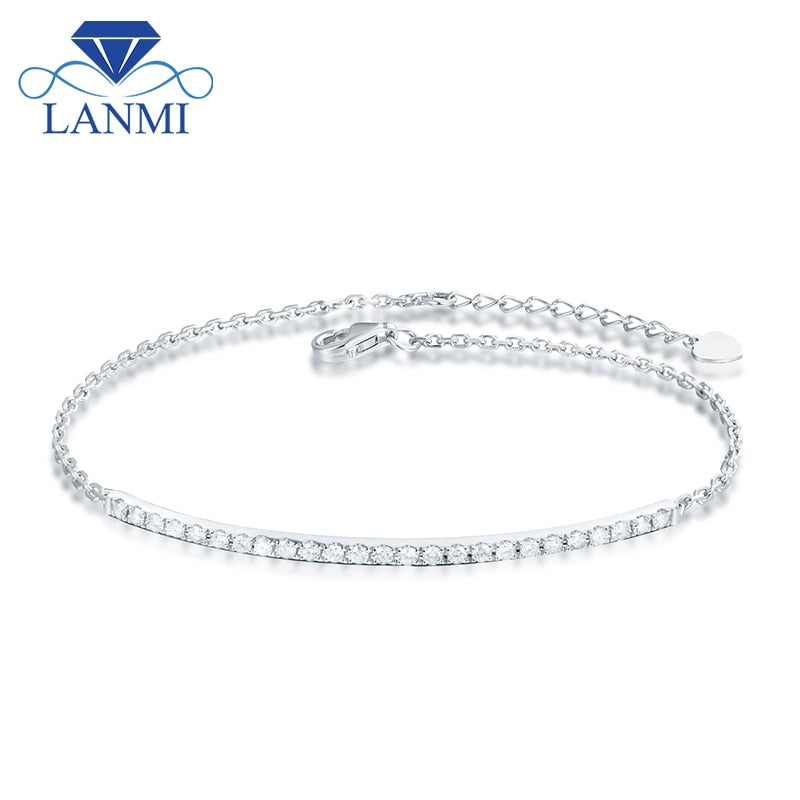Lovely Solid 14Kt White Gold Diamond Wedding Bracelet for Women Birthd Fine Jewelry Gift Real Stone