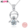 Lovely White & Purple Crystal Little Baby Necklaces Pendants 100% Real 925 Sterling Silver Box Chain Jewelry For Women Girl