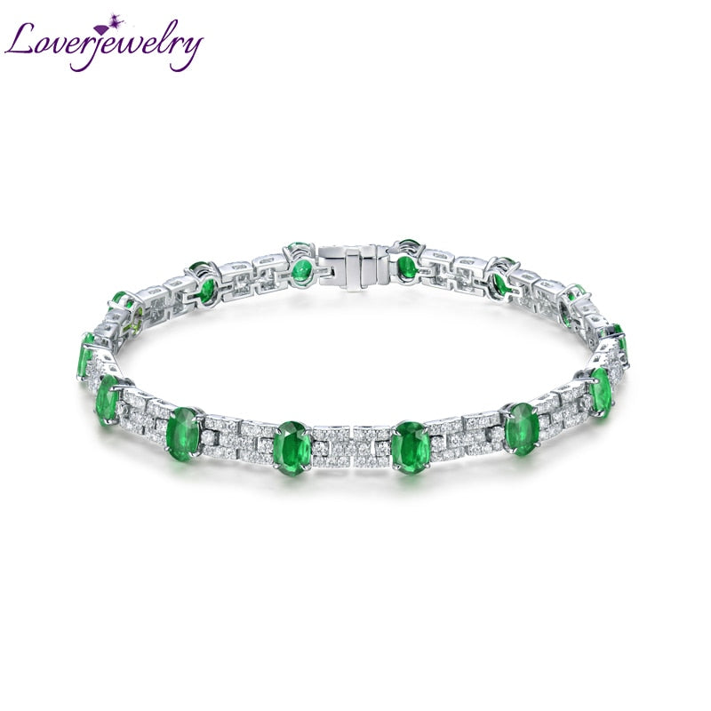 New Arrival Natural Green Emerald Wedding Bracelet Solid 18K White Gold Sparkly Diamond Jewelry for Women Christmas