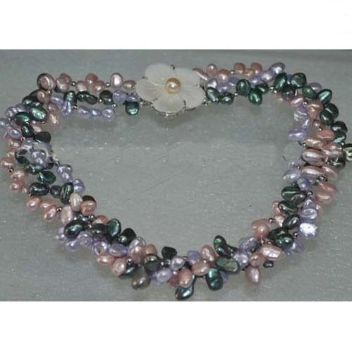 Luck Pearl Jewelry Store 45cm 8-13mm 3 Strands Multicolor Baroque Freshwater Pearl Necklace Nice Shell Flower Clasp Women Gift