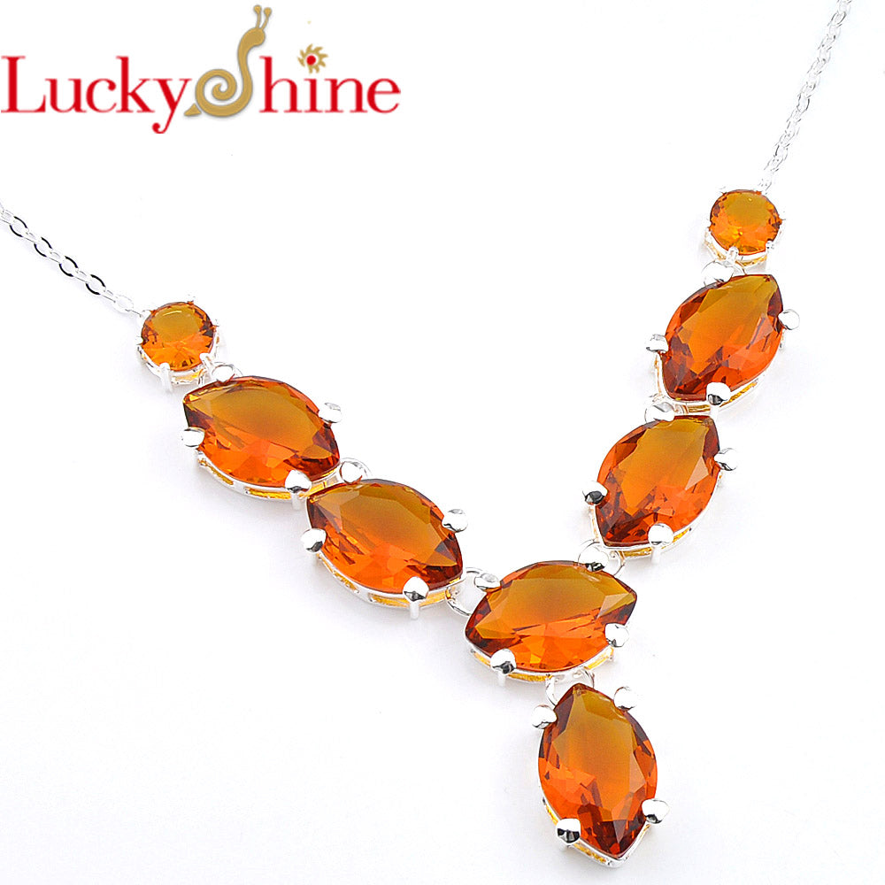 Luckhshine-Fashion-hot-sale-unique-925-silver-plated-jewelry-women-accessories-Orange-created-Crystal-Necklaces-New