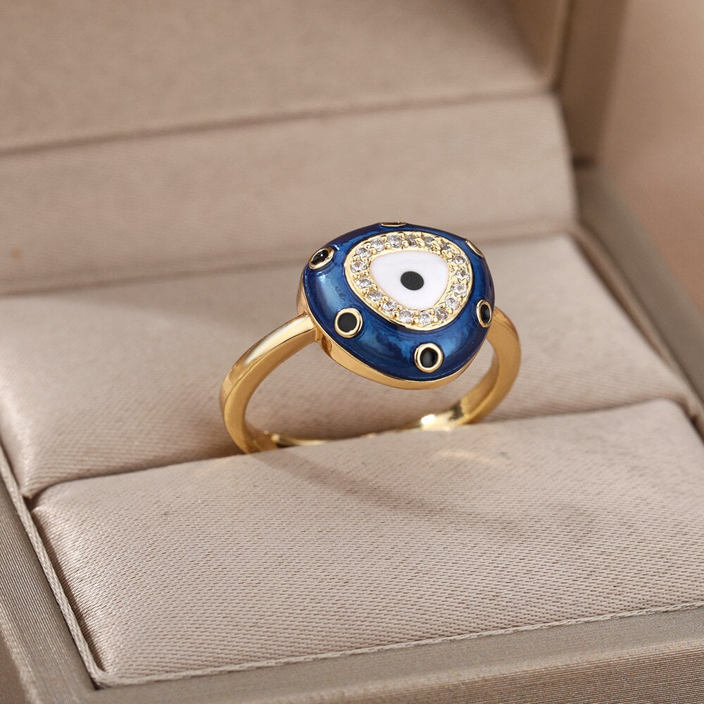 Lucky Blue Evil Eye Rings For Women Stainless Steel Adjustable Open Gold Color Ring 2023 Trend Couple Aesthetic Jewelry anillos