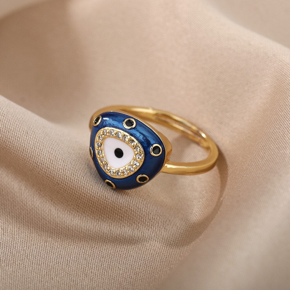 Lucky Blue Evil Eye Rings For Women Stainless Steel Adjustable Open Gold Color Ring 2023 Trend Couple Aesthetic Jewelry anillos