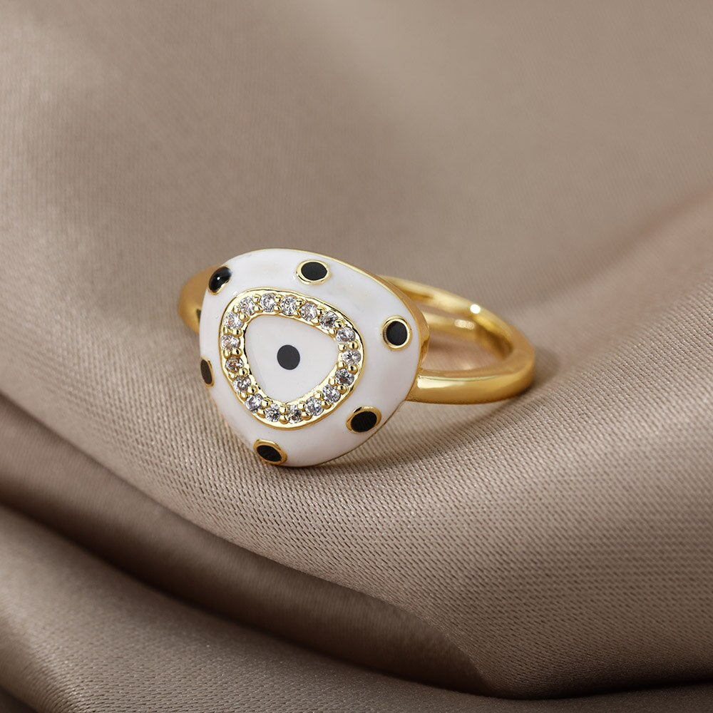 Lucky Blue Evil Eye Rings For Women Stainless Steel Adjustable Open Gold Color Ring 2023 Trend Couple Aesthetic Jewelry anillos