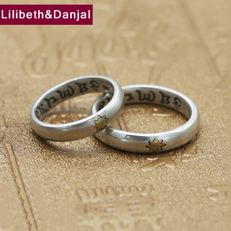 Lucky Couple Ring 100% Real 925 Sterling Silver Jewelry men women Ethnic Buddha Mantra Heart Sutra Fashion Ring 2020 R94