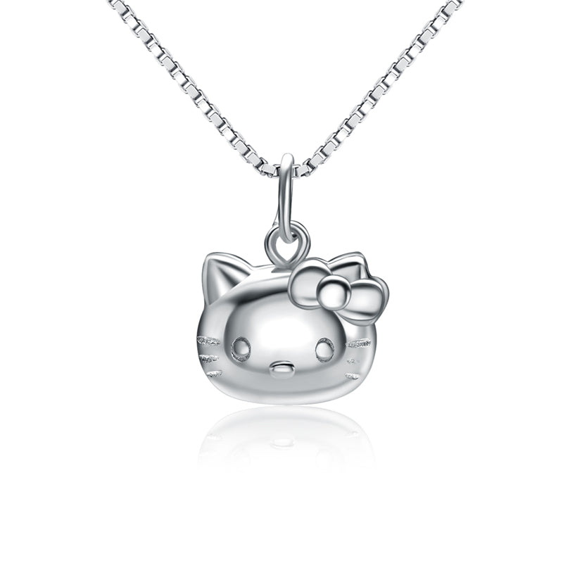 Lucky Cute Real 925 Sterling Silver Cartoon Cat Heart Necklace Chain&Pendants Elegant Wedding Jewelry For Women Children Girls