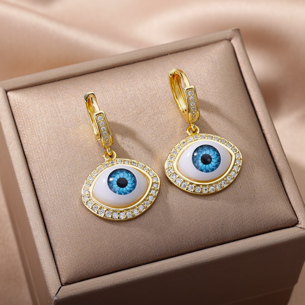 Lucky Evil Eye Earrings For Women Turkish Boho Stainless Steel Zircon Drop Earring 2023 Trend Crystal Couple Jewelry femme