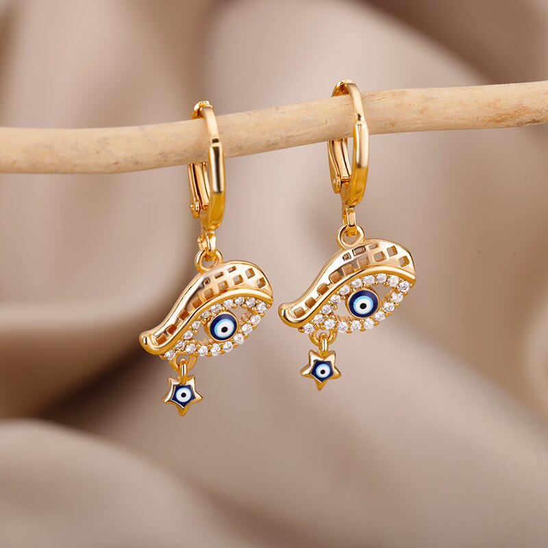 Lucky Evil Eye Earrings for Women Stainless Steel Gold Color Turkish Drop Earrings 2023 Trend Couple Wedding Jewelry pendientes