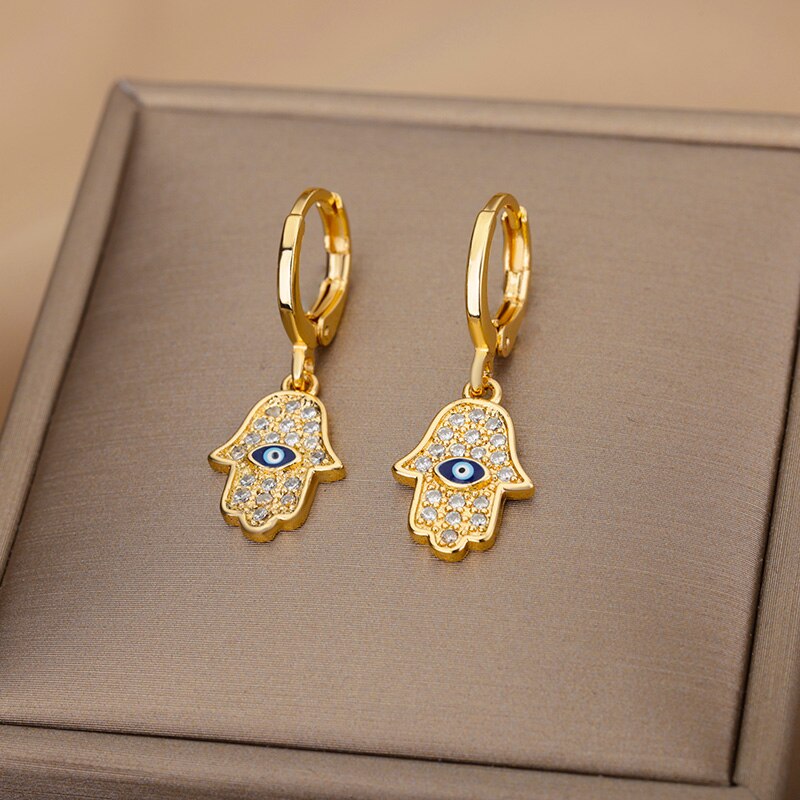 Lucky Evil Eye Earrings for Women Stainless Steel Gold Color Turkish Drop Earrings 2023 Trend Couple Wedding Jewelry pendientes