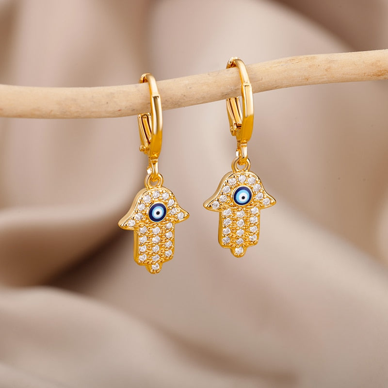 Lucky Evil Eye Earrings for Women Stainless Steel Gold Color Turkish Drop Earrings 2023 Trend Couple Wedding Jewelry pendientes
