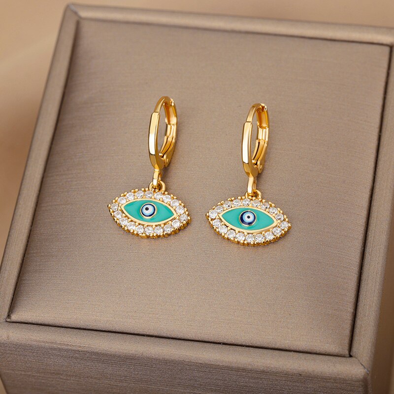 Lucky Evil Eye Earrings for Women Stainless Steel Gold Color Turkish Drop Earrings 2023 Trend Couple Wedding Jewelry pendientes