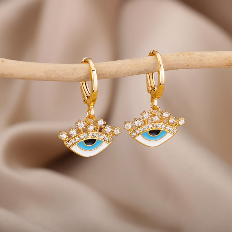 Lucky Evil Eye Earrings for Women Stainless Steel Gold Color Turkish Drop Earrings 2023 Trend Couple Wedding Jewelry pendientes