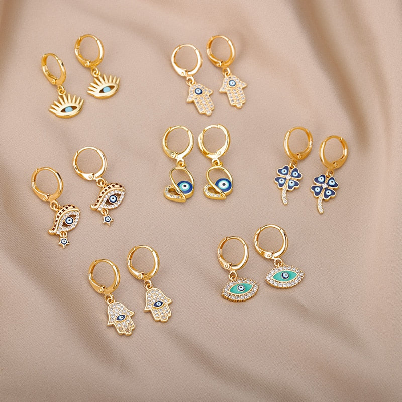 Lucky Evil Eye Earrings for Women Stainless Steel Gold Color Turkish Drop Earrings 2023 Trend Couple Wedding Jewelry pendientes