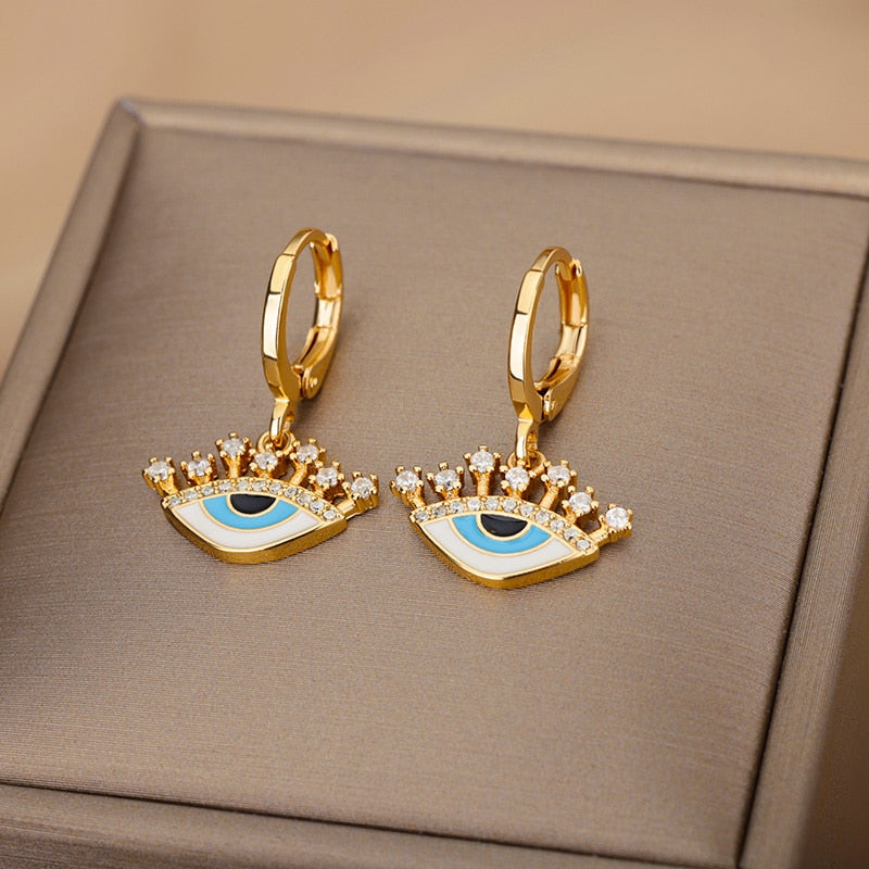 Lucky Evil Eye Earrings for Women Stainless Steel Gold Color Turkish Drop Earrings 2023 Trend Couple Wedding Jewelry pendientes