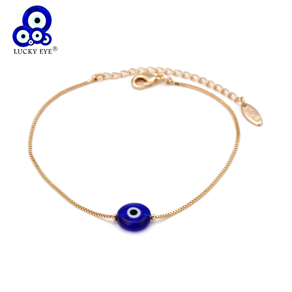 Lucky Eye Blue Turkish Evil Eye Charm Bracelet Gold Color Copper Chain Adjustable Bracelet for Women Girls  Jewelry BE73